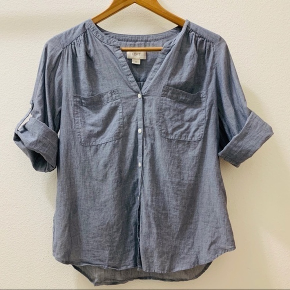 Loft Lightweight Chambray 1/4 Sleeve Top